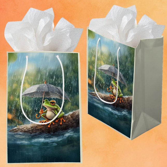 Bolsa De Regalo Mediana Espectacular fiesta de cumpleaños de la rana Cotta (Whimsical Cottagecore Woodland Frog Birthday Party Gift Bags for Presents )