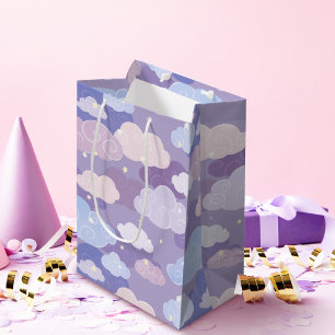 Bolsa De Regalo Mediana Espectacular patrón de nubes pasteles y estrellas
