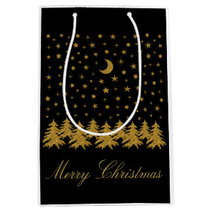 Bolsa De Regalo Mediana Espeluznante árbol de Navidad dorado, luna, estrel