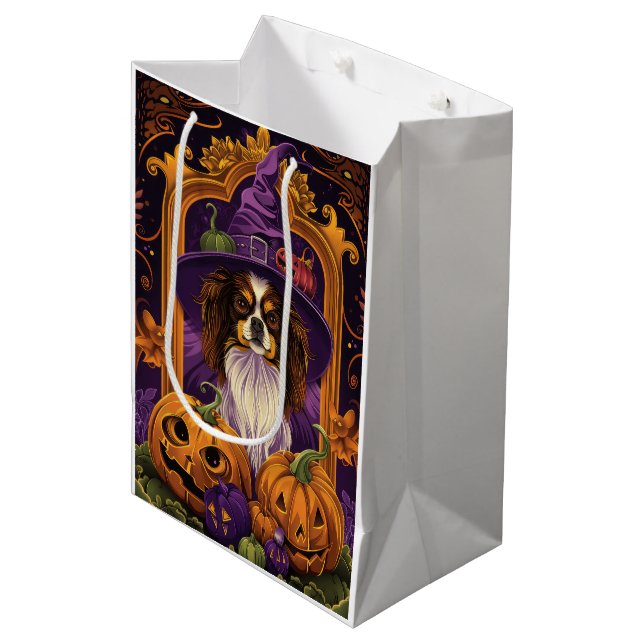 Bolsa De Regalo Mediana Espeluznante calabaza de bruja de perro halloween  (Angulo Anverso)
