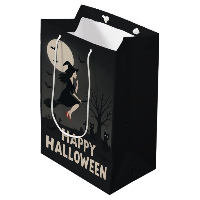 Bolsa De Regalo Mediana Espeluznante saludo de Halloween de Brujas Volador (Angulo Anverso)