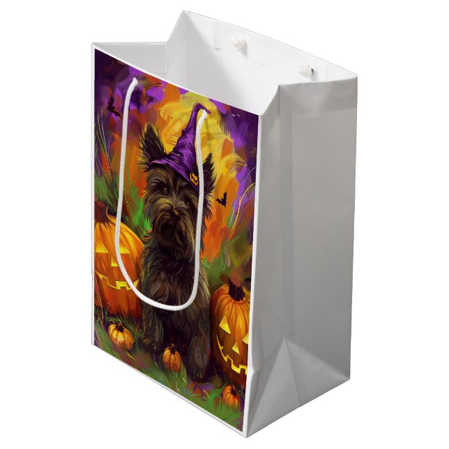 Bolsa De Regalo Mediana Espeluznante Skye Terrier Perro Halloween Calabaza (Angulo Anverso)
