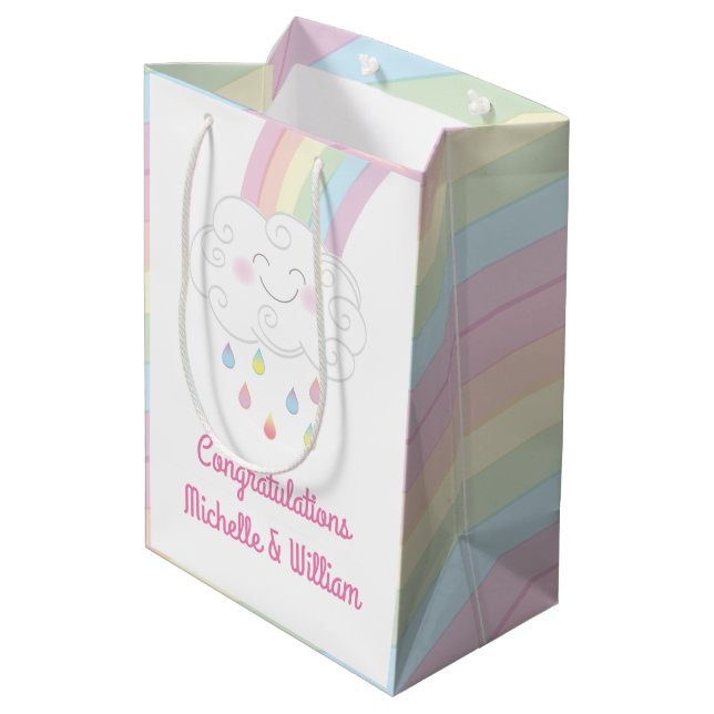 Bolsa De Regalo Mediana Espoleta de Baby Shower con lluvia arco iris (Angulo reverso)