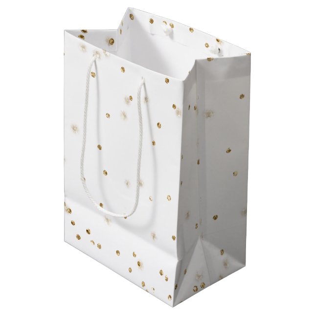 Bolsa De Regalo Mediana Espuma de confeti de purpurina de oro blanco       (Angulo Anverso)