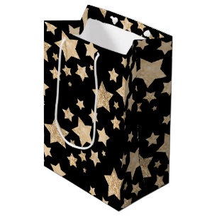 Bolsa De Regalo Mediana Espuma de purpurina de oro de champaña Estrellas p