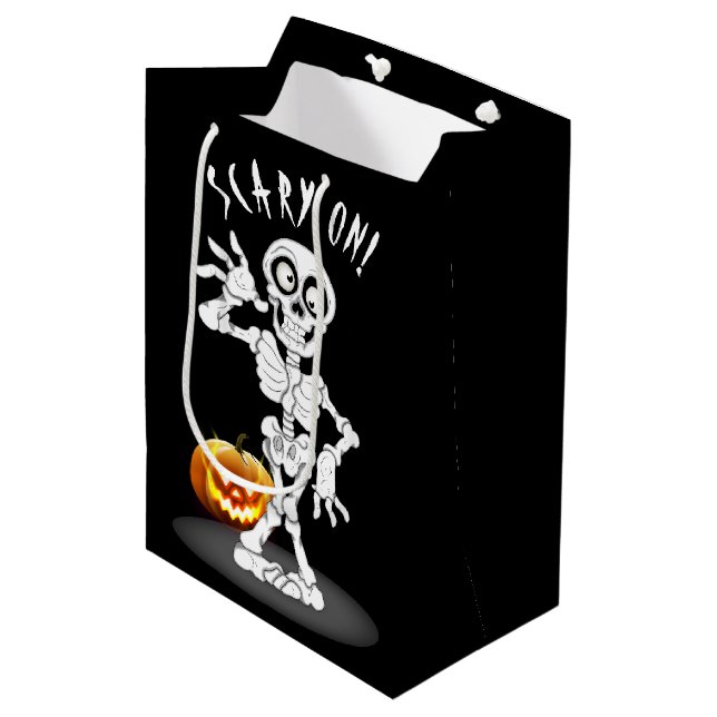 Bolsa De Regalo Mediana Esqueleto de Halloween sobre negro (Angulo Anverso)