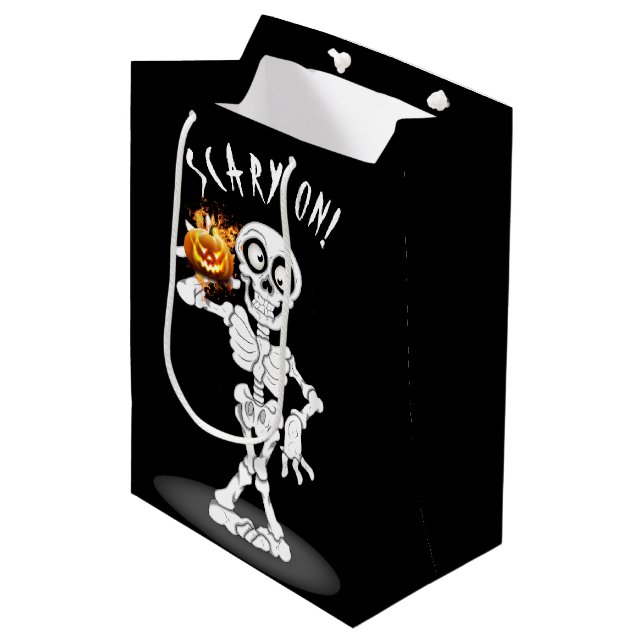 Bolsa De Regalo Mediana Esqueleto de Halloween sostiene una linterna Jack- (Angulo Anverso)