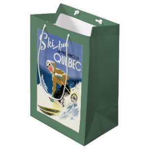 Bolsa De Regalo Mediana Esquí de la mujer - poster inglés y francés