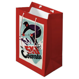 Bolsa De Regalo Mediana Esquiador negro y púrpura vestido