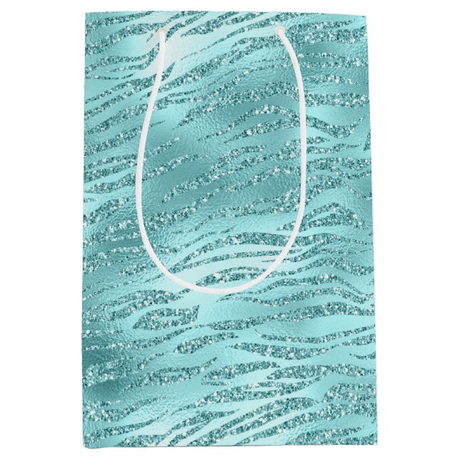Bolsa De Regalo Mediana Estampado cebra menta Glitzy (Anverso)
