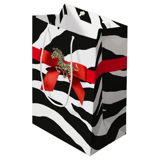 Bolsa De Regalo Mediana Estampado de Cebra (Angulo Anverso)