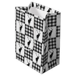 Bolsa De Regalo Mediana Estampado de Ciervo a Cuadros de Búfalo Bosque Rús