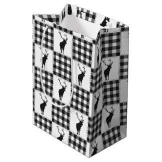 Bolsa De Regalo Mediana Estampado de Ciervo a Cuadros de Búfalo Bosque Rús