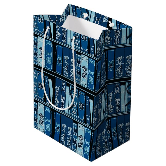 Bolsa De Regalo Mediana Estantes de libros azules libros antiguos (Angulo reverso)
