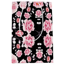 Bolsa De Regalo Mediana Estética de Patrón Floral Rosa de Romance Oscuro