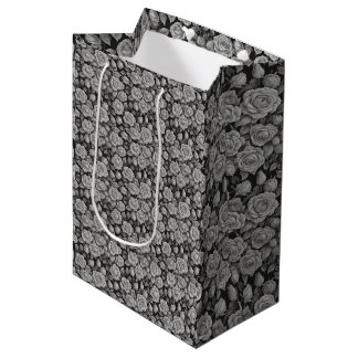 Bolsa De Regalo Mediana Estética de rosas grises negras florales oscuras