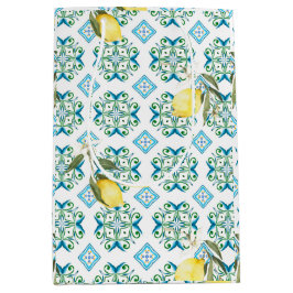 Bolsa De Regalo Mediana Estilo italiano,azulejos,majolica,limón ,Impresión