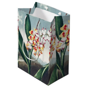 Bolsa De Regalo Mediana Estilo Regencia Flores Decorativas Blancas y Amari