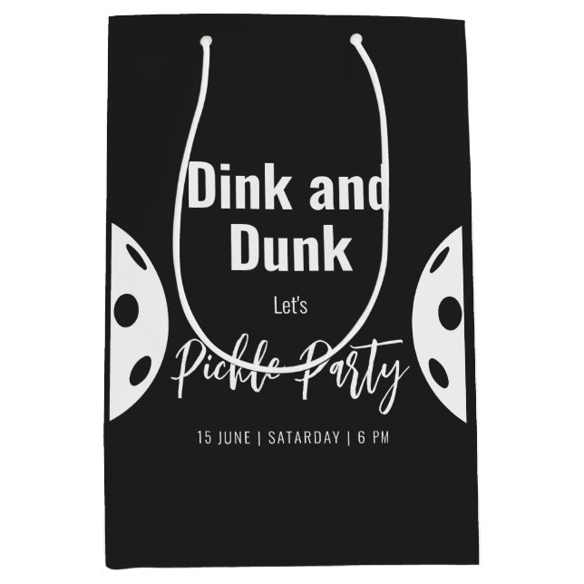 Bolsa De Regalo Mediana Estilo Retro Neon Black Themed Pickleball Cumpleañ (Anverso)