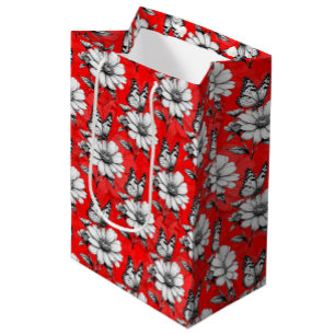 Bolsa De Regalo Mediana Estilo Rojo De Moda De Mariposa En Patrón De Flor