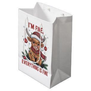 Bolsa De Regalo Mediana Estoy Bien Todo Está Bien Navidad Vaca de las Tier