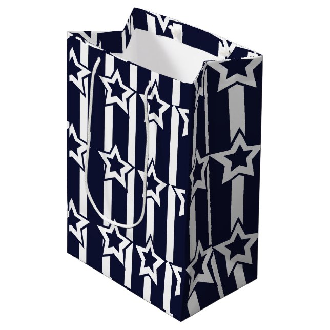 Bolsa De Regalo Mediana Estrella blanca azul de la marina (Angulo Anverso)