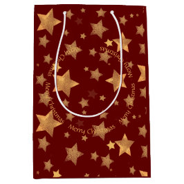 Bolsa De Regalo Mediana Estrella elegante de Navidades de Oro Rojo Moda de