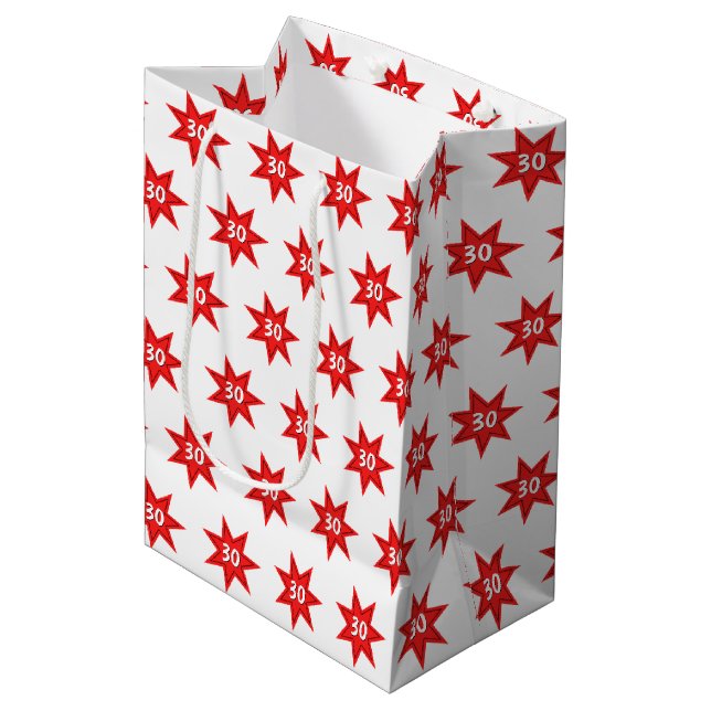 Bolsa De Regalo Mediana Estrella Roja de Cumpleaños 30 (Angulo Anverso)