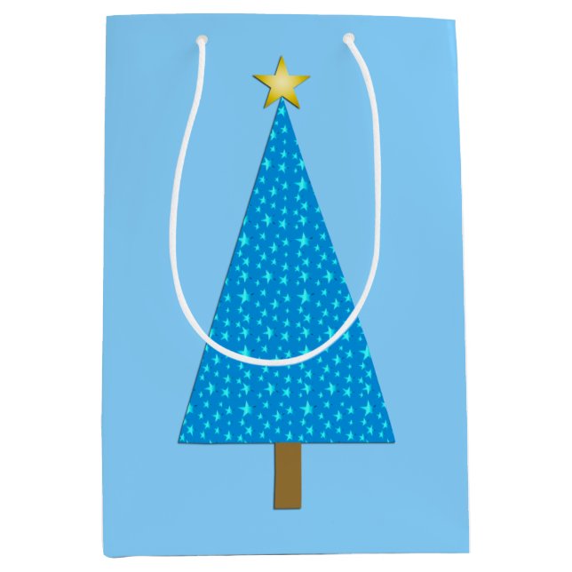 Bolsa De Regalo Mediana Estrellas azules, árbol navideño moderno (Anverso)