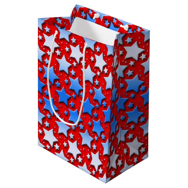 Bolsa De Regalo Mediana Estrellas azules del blanco en rojo (Angulo Anverso)