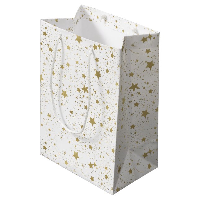 Bolsa De Regalo Mediana Estrellas chispeantes del oro (Angulo Anverso)