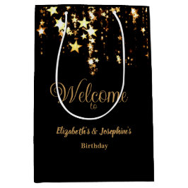 Bolsa De Regalo Mediana Estrellas de color negro, elegante y dorado, doble