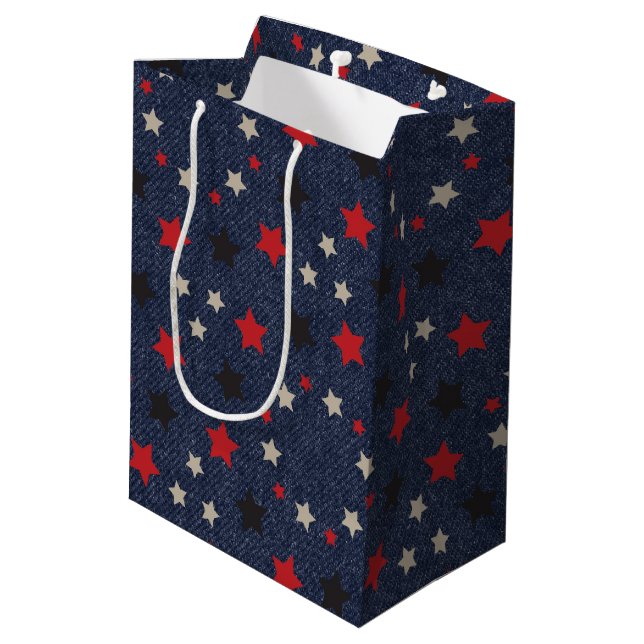 Bolsa De Regalo Mediana Estrellas De Denim Azul (Angulo reverso)
