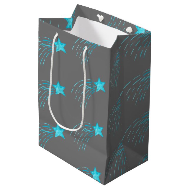 Bolsa De Regalo Mediana Estrellas de disparos azules (Angulo Anverso)