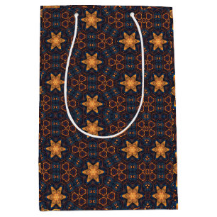 Bolsa De Regalo Mediana Estrellas de flor de oro lindo negro azul