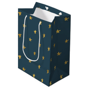 Bolsa De Regalo Mediana Estrellas de oro azul