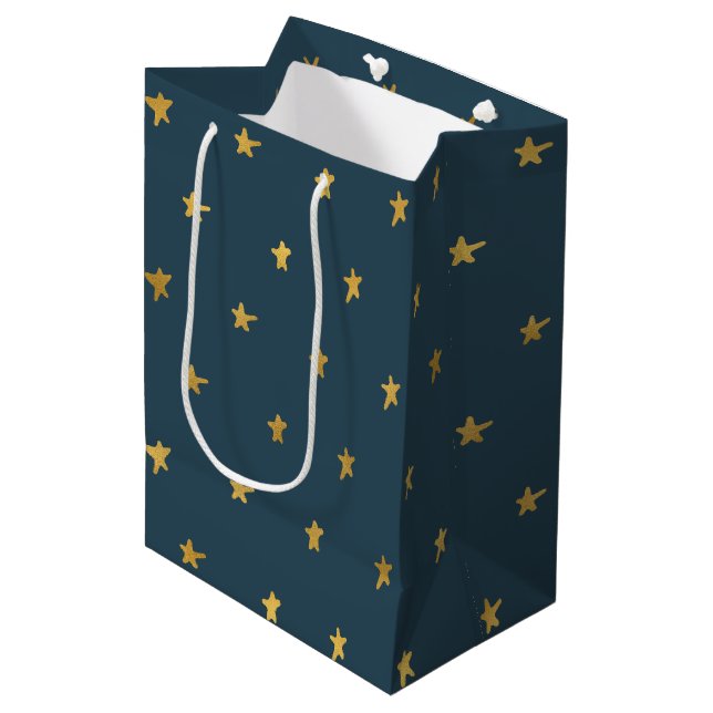 Bolsa De Regalo Mediana Estrellas de oro azul (Angulo Anverso)