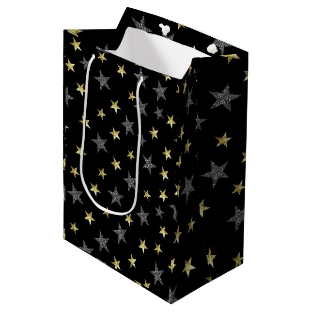 Bolsa De Regalo Mediana Estrellas de plata y oro Fiesta estrella de Hollyw (Angulo Anverso)