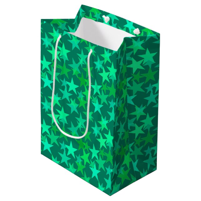 Bolsa De Regalo Mediana Estrellas geométricas modernas, verde esmeralda y  (Angulo Anverso)