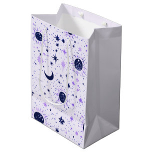 Bolsa De Regalo Mediana Estrellas lunares celestiales negras y moradas