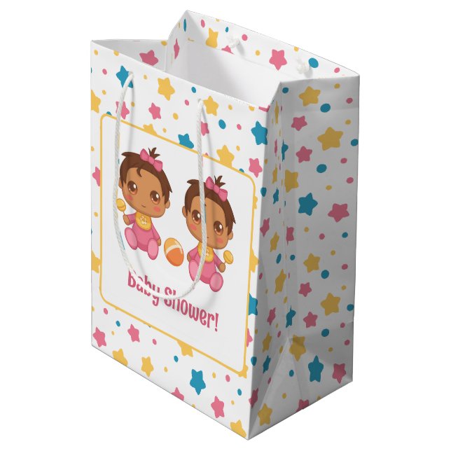 Bolsa De Regalo Mediana Estrellas mellizas Chica Baby Shower oscuras (Angulo reverso)