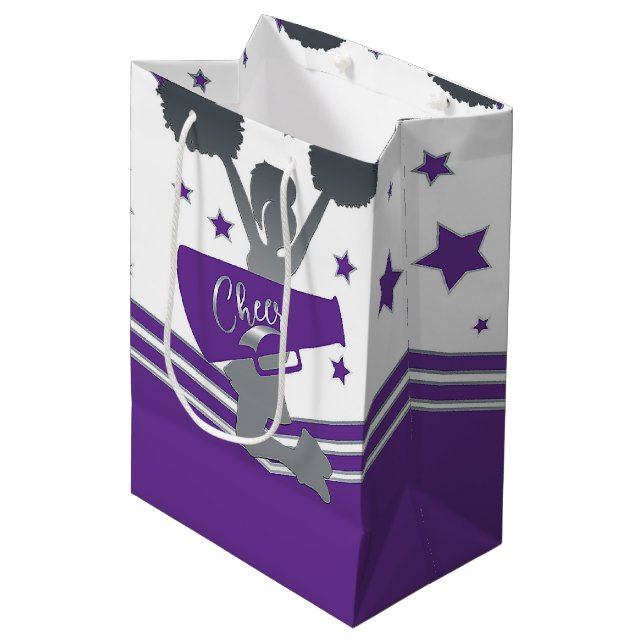 Bolsa De Regalo Mediana Estrellas moradas y blancas saludan a Fiesta líder (Angulo Anverso)