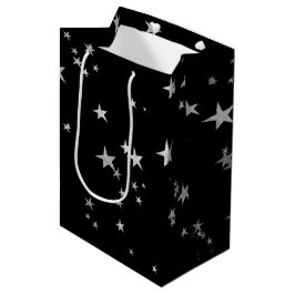 Bolsa De Regalo Mediana Estrellas negras plateadas