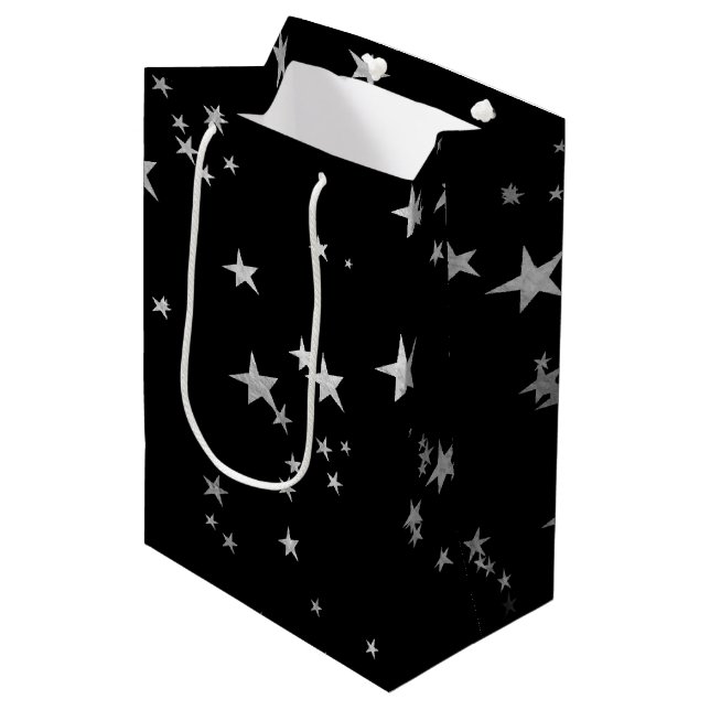 Bolsa De Regalo Mediana Estrellas negras plateadas (Angulo Anverso)