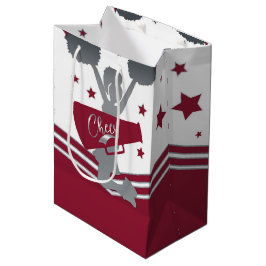 Bolsa De Regalo Mediana Estrellas Plateadas Granate Partido de Porristas A