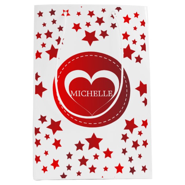 Bolsa De Regalo Mediana Estrellas Rojas Monogramadas Y Corazón (Anverso)