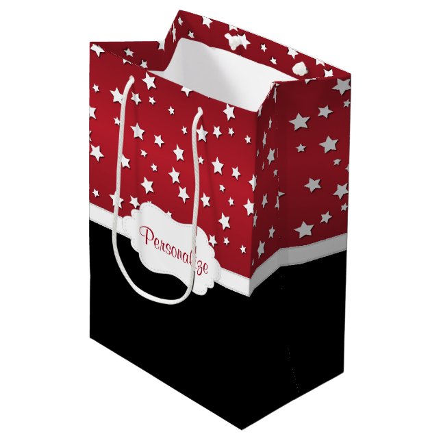 Bolsa De Regalo Mediana Estrellas sobre un fondo rojo elegante (Angulo Anverso)