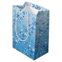 Bolsa De Regalo Mediana Estrellas y copos de nieve en blanco y azul intrin
