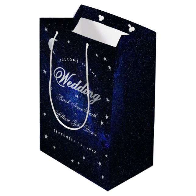 Bolsa De Regalo Mediana Estrellas y Luna Noche Azul Celeste Boda Bienvenid (Angulo reverso)