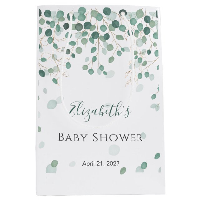 Bolsa De Regalo Mediana Eucalyptus Foliage Gold deja Baby Shower Medium (Anverso)